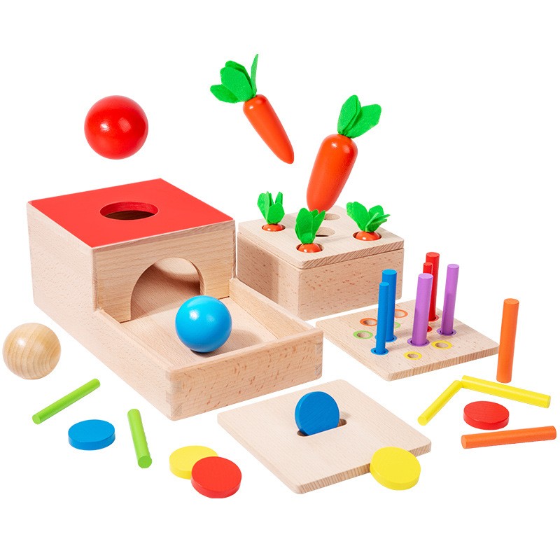 Монтесори игра - 4 в 1 с моркови и топчета, MalPlay