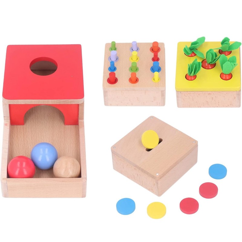 Монтесори игра - 4 в 1 с моркови и топчета, MalPlay