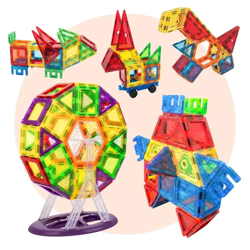 Детски образователен магнитен конструктор 3D Magnetic Shapes – 106 части (с виенско колело и замък), MalPlay