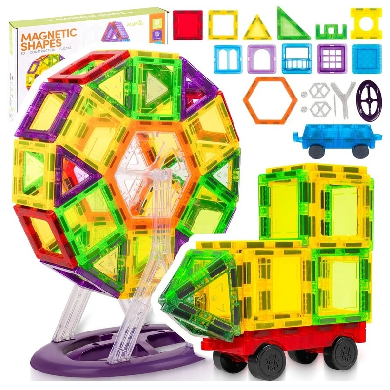 Детски образователен магнитен конструктор 3D Magnetic Shapes - 70 части, MalPlay