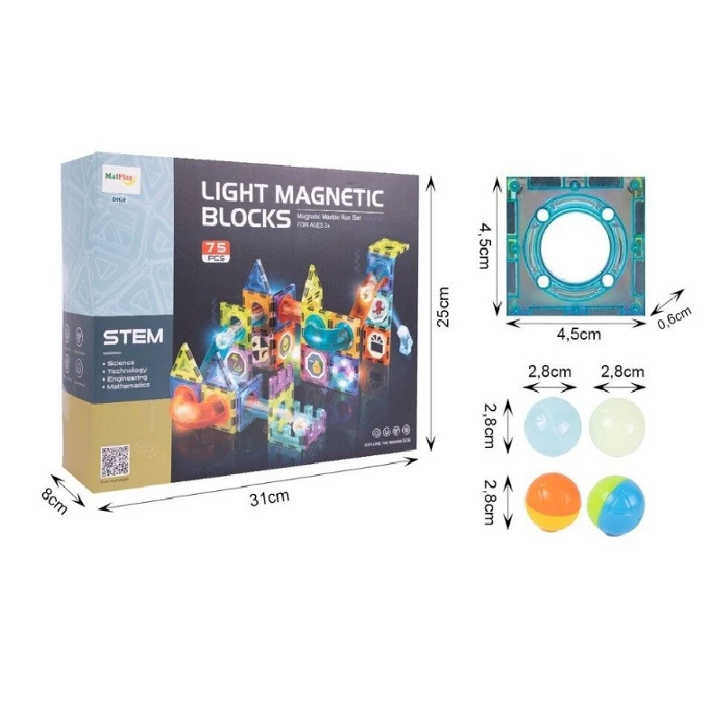 Магнитен конструктор MalPlay Писта със светещи топчета