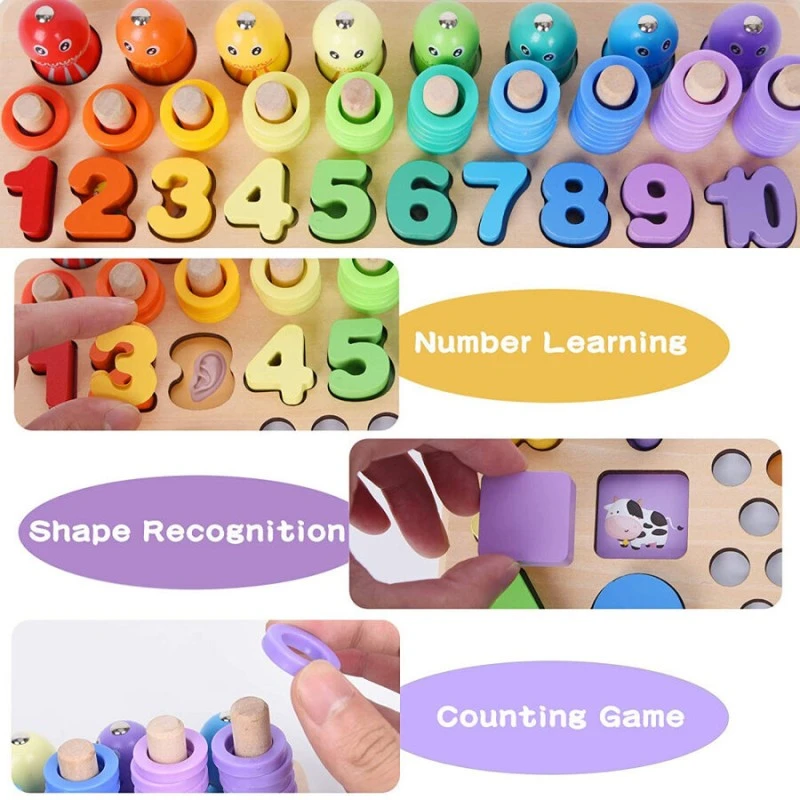 Дървена мозайка, Монтесори, Образователна Игра, 13 в 1