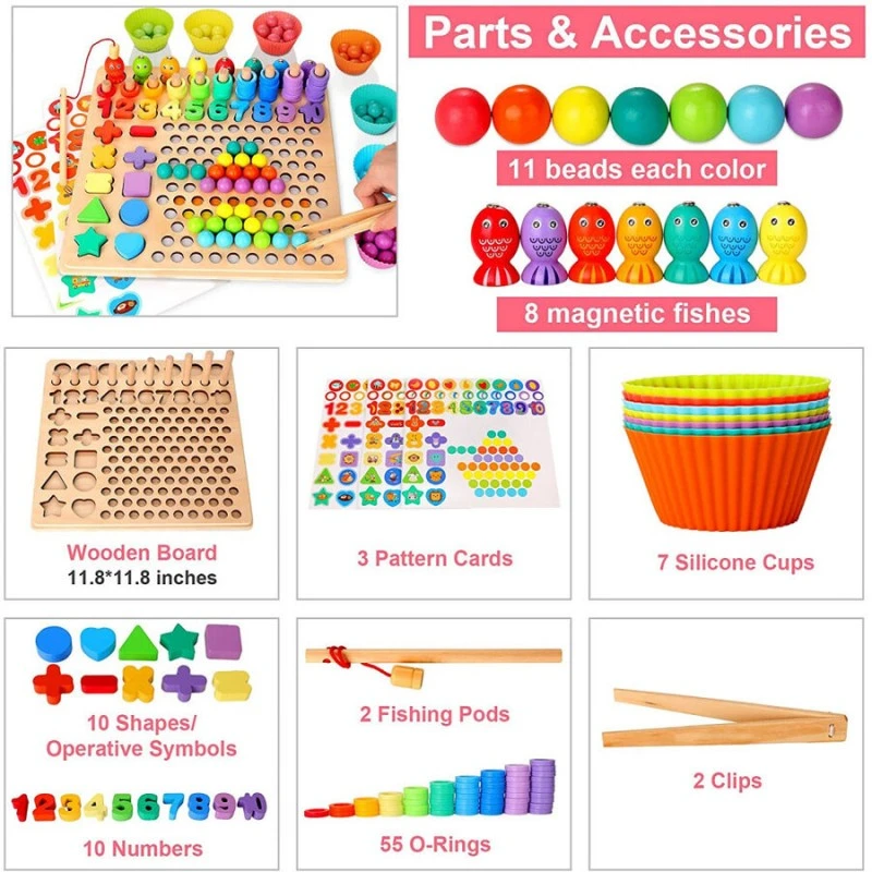 Дървена мозайка, Монтесори, Образователна Игра, 13 в 1