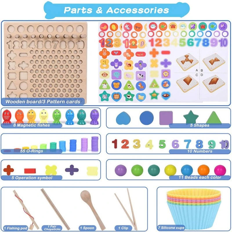 Дървена мозайка, Монтесори, Образователна Игра, 13 в 1