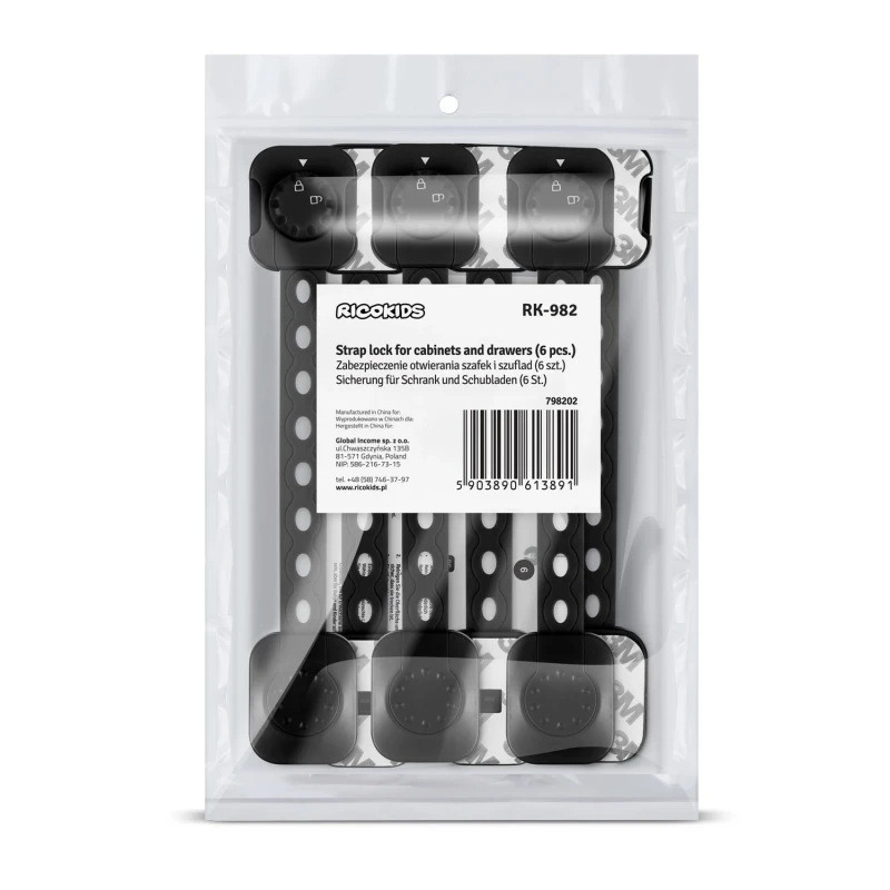 Комплект 6 броя предпазители за шкафове, 21.8 cm, Черен, Ricokids