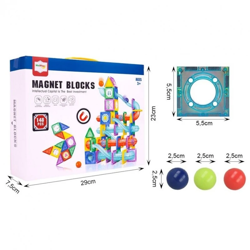 Магнитен конструктор MalPlay Magnet Blocks, 148 части