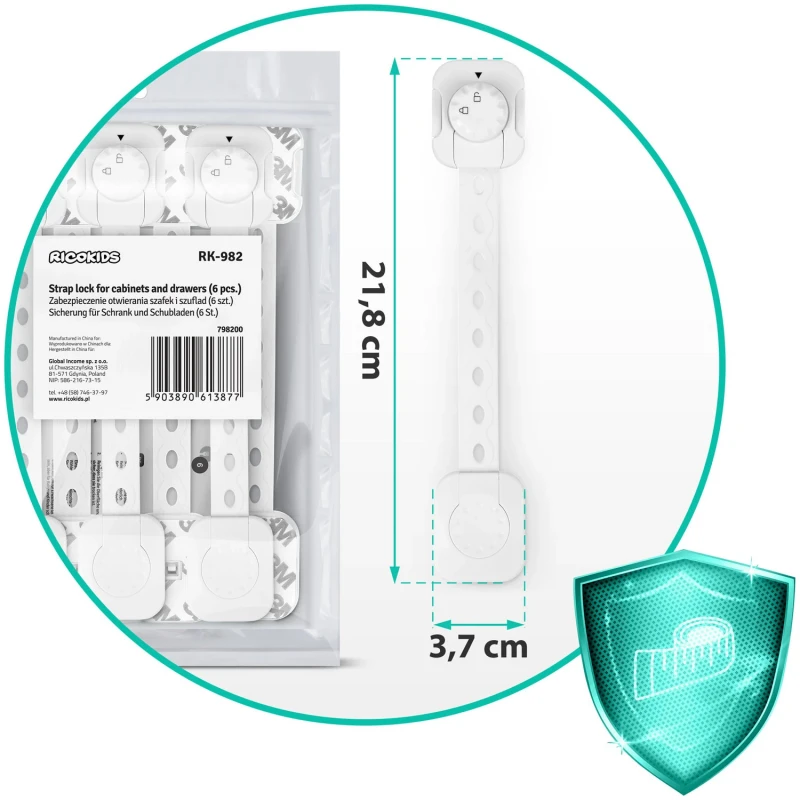 Предпазители за шкафове, Комплект от 6 броя, 21.8 cm, Бял, Ricokids