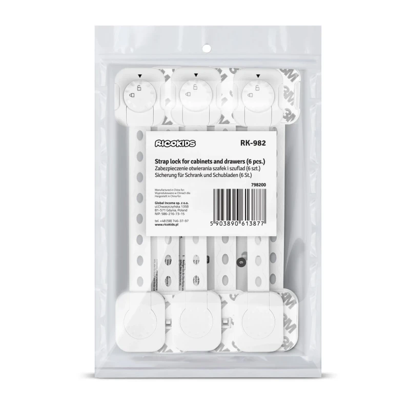 Предпазители за шкафове, Комплект от 6 броя, 21.8 cm, Бял, Ricokids