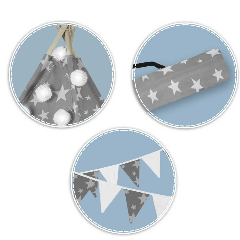 Палатка за игра със светлини, Форма Иглу, Сиво със звезди