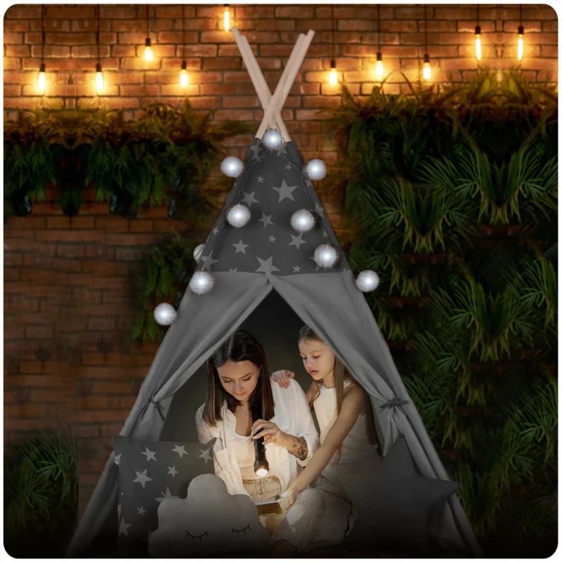 Палатка за игра със светлини, Форма Иглу, Сиво със звезди