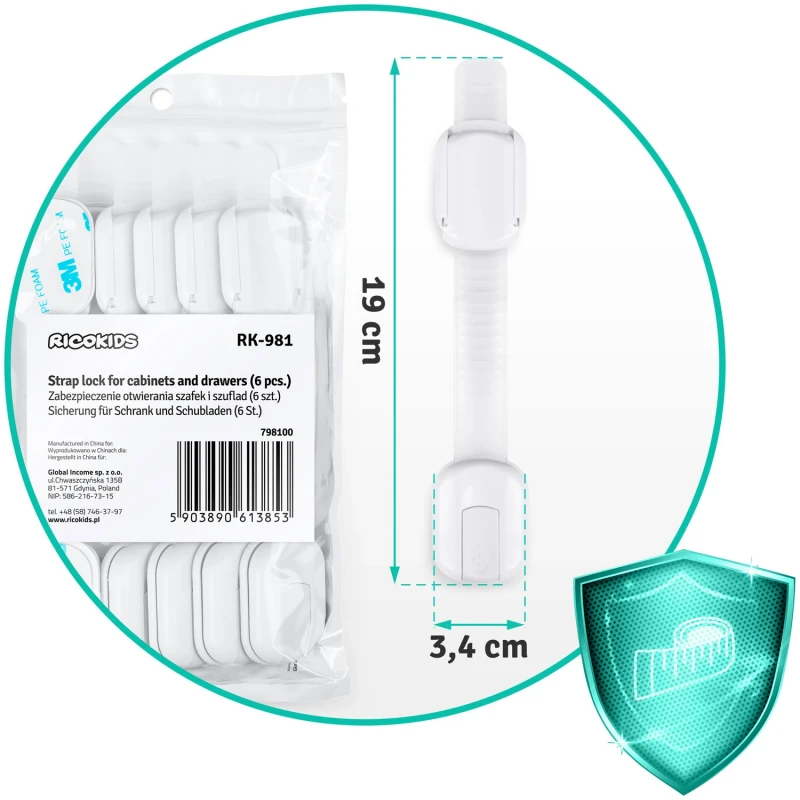 Предпазители за шкафове, 19см, 6 броя, Ricokids