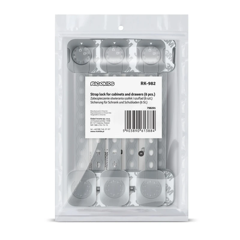 Предпазители за шкафове, Комплект от 6 броя, 21.8 cm, Сив, Ricokids