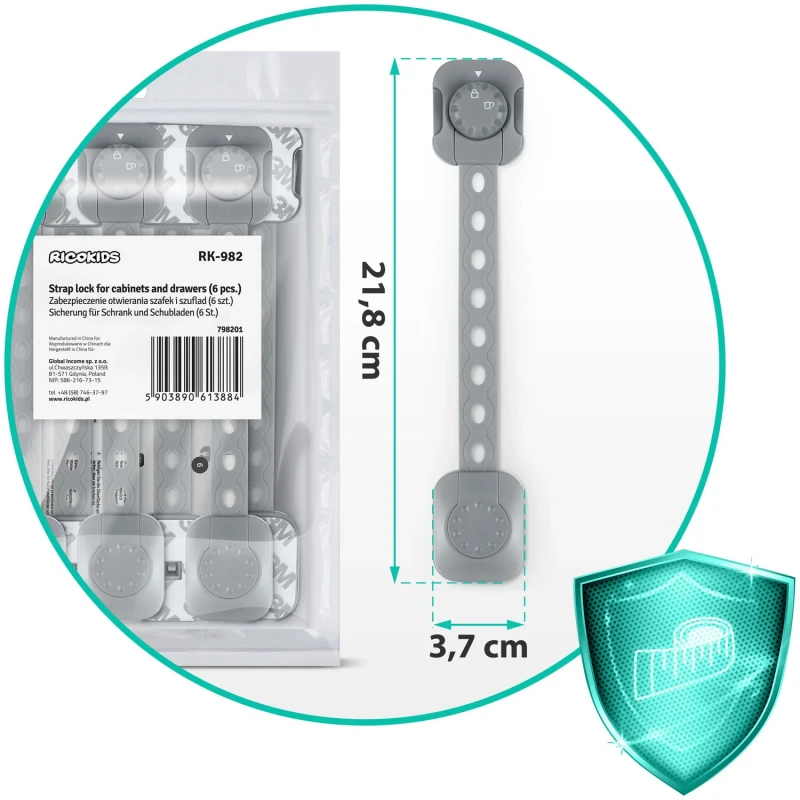 Предпазители за шкафове, Комплект от 6 броя, 21.8 cm, Сив, Ricokids