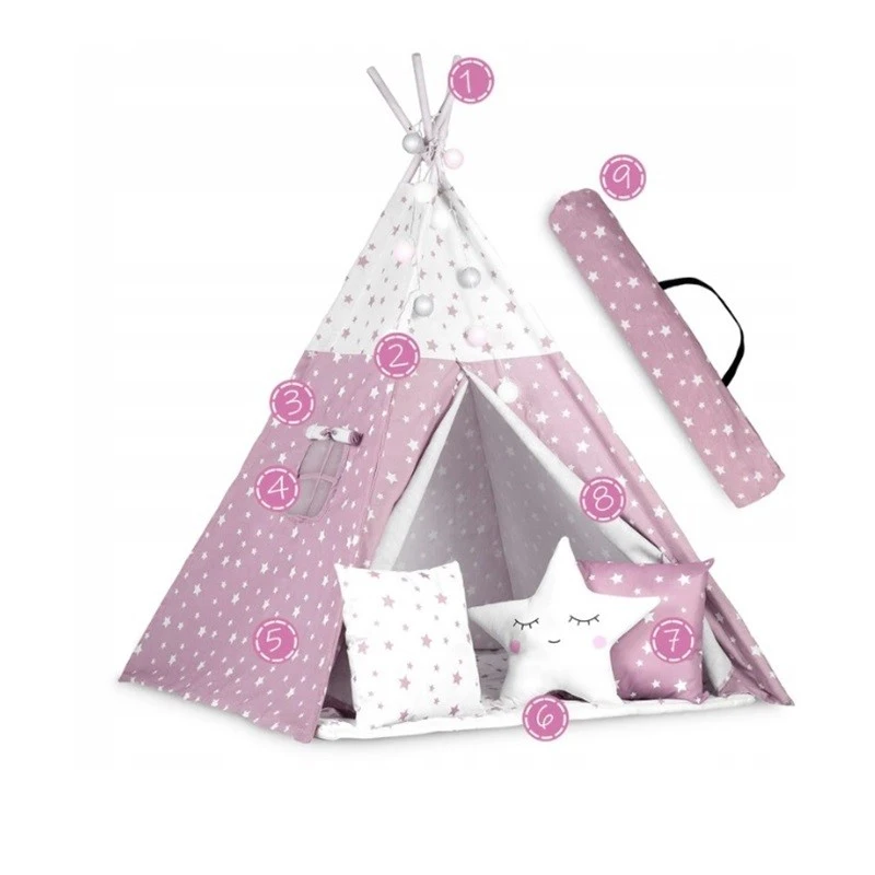 Детска палатка за игра Ricokids в тъмнорозово, С декоративни възглавници