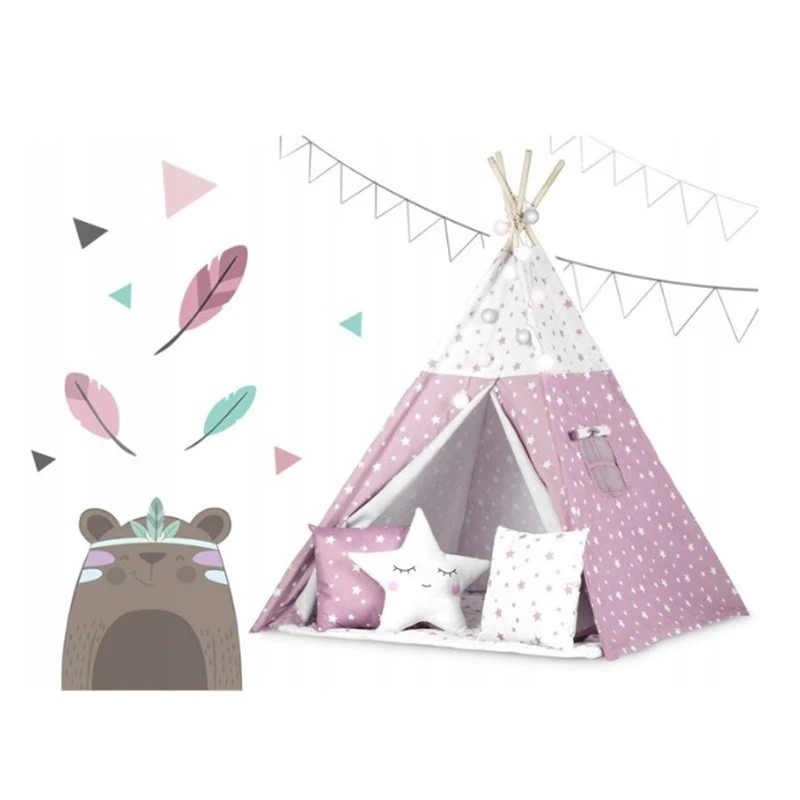 Детска палатка за игра Ricokids в тъмнорозово, С декоративни възглавници