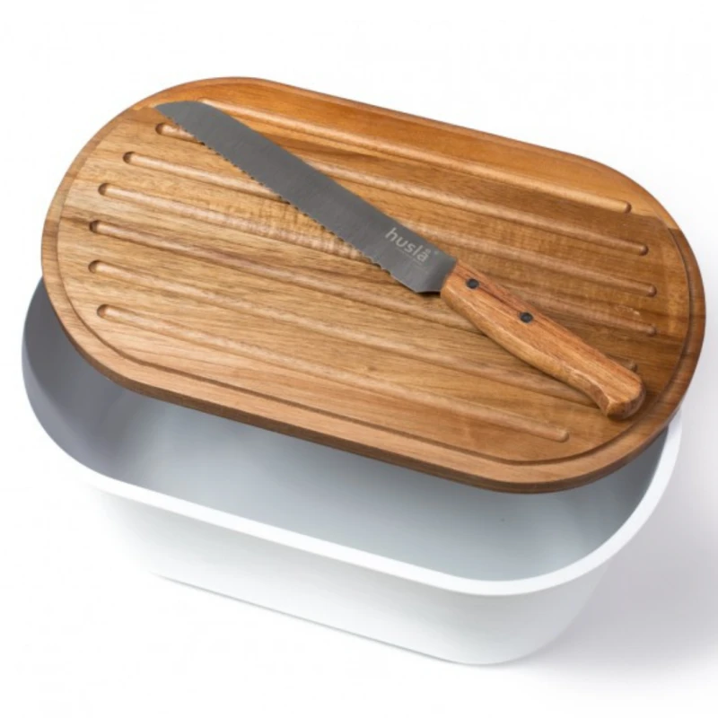 Кутия за хляб с дъска и нож Husla 73940, Бяла