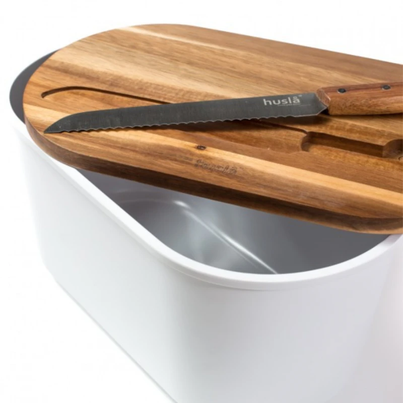 Кутия за хляб с дъска и нож Husla 73940, Бяла