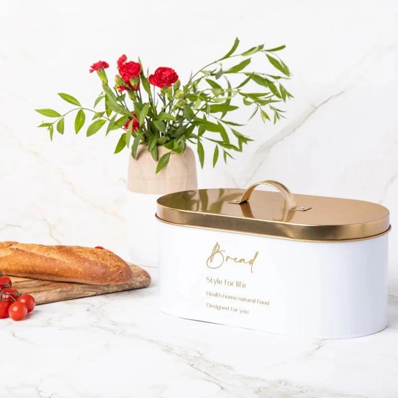 Кутия за хляб ALTOMDESIGN, метал, бяло/златно