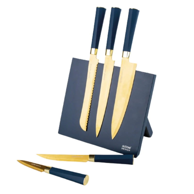 Комплект ножове Altom Glow Blue, Магнитна стойка, 6 части, Син