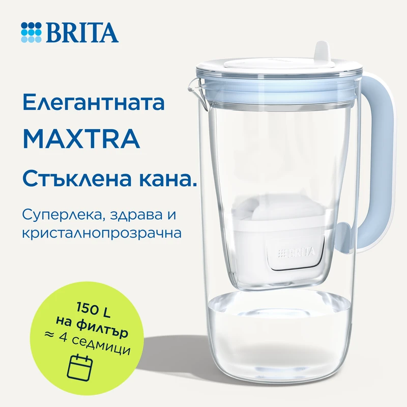 BRITA MAXTRA Стъклена Филтрираща Кана (2.5L, син), 1 x филтър Pure Performance
