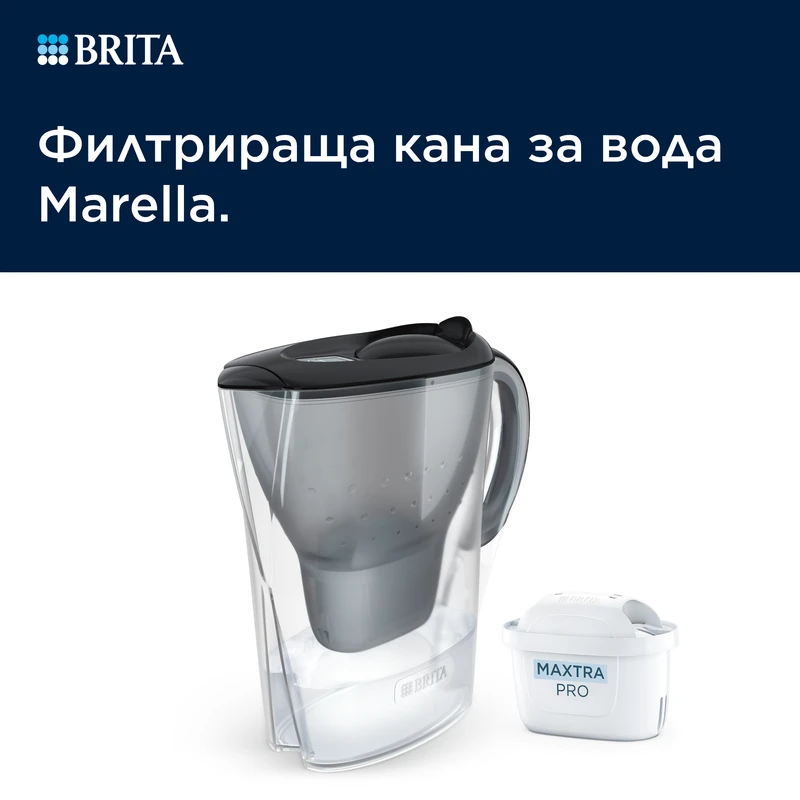 BRITA Филтрираща Кана за вода MAXTRA Marella (2.4L, графит), 1 филтър Pure Performance