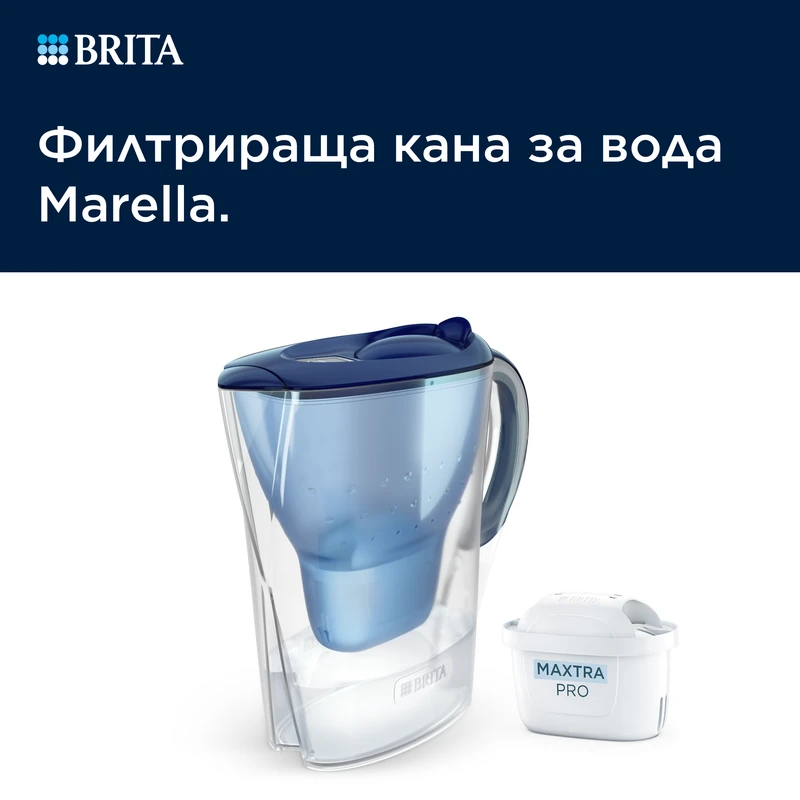 BRITA Филтрираща Кана за вода MAXTRA Marella (2.4L, син), 1 филтър Pure Performance