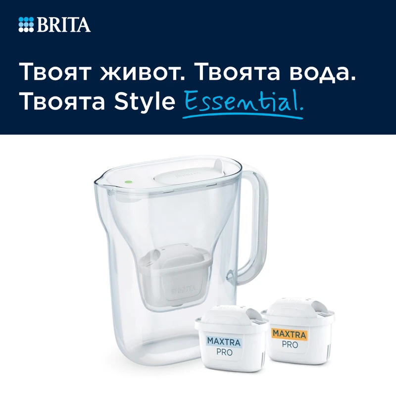 BRITA Филтрираща Кана MAXTRA Style Essential (2.4L, бял), 2 филтъра MAXTRA PRO