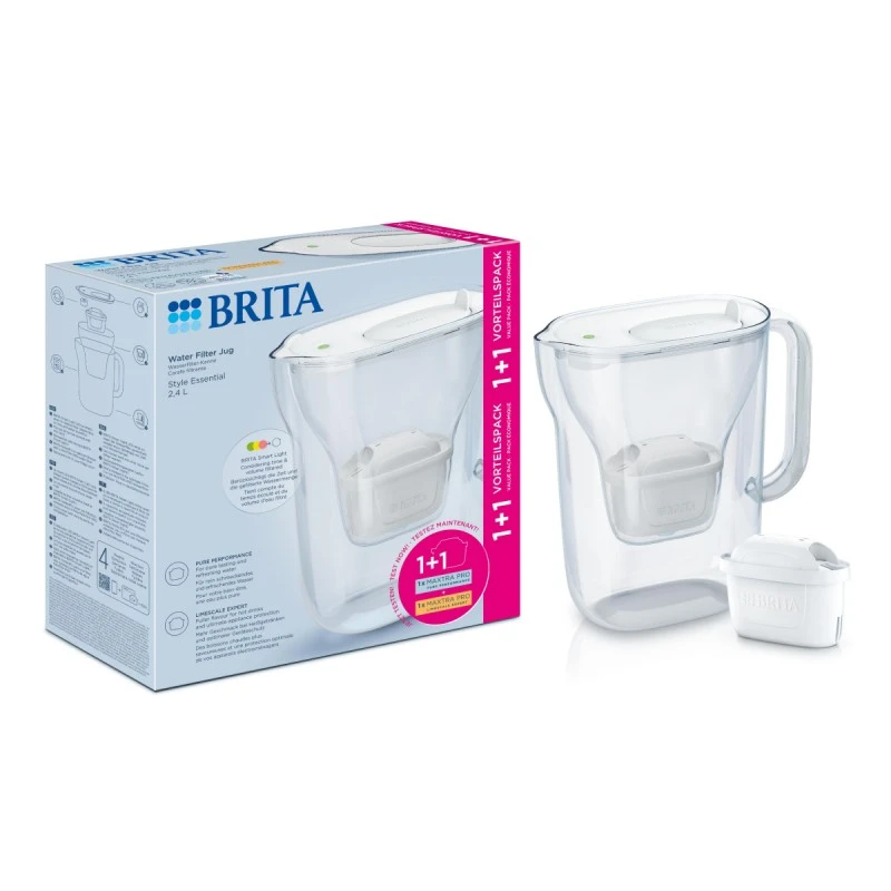 Пакет филтрираща кана BRITA Стайл КУЛ Essential LED /БЯЛ/ 2,4 л. с 2 филтърa МакстраПРО