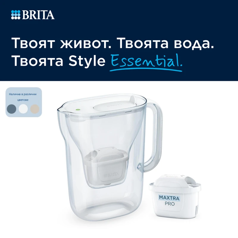 BRITA Филтрираща Кана MAXTRA Style Essential (2.4L, бял), 1 х филтър Pure Performance