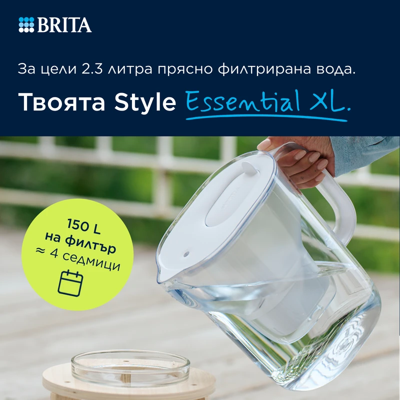 BRITA Филтрираща Кана MAXTRA Style Essential XL (3.6L, бял), 3 филтъра Pure Performance