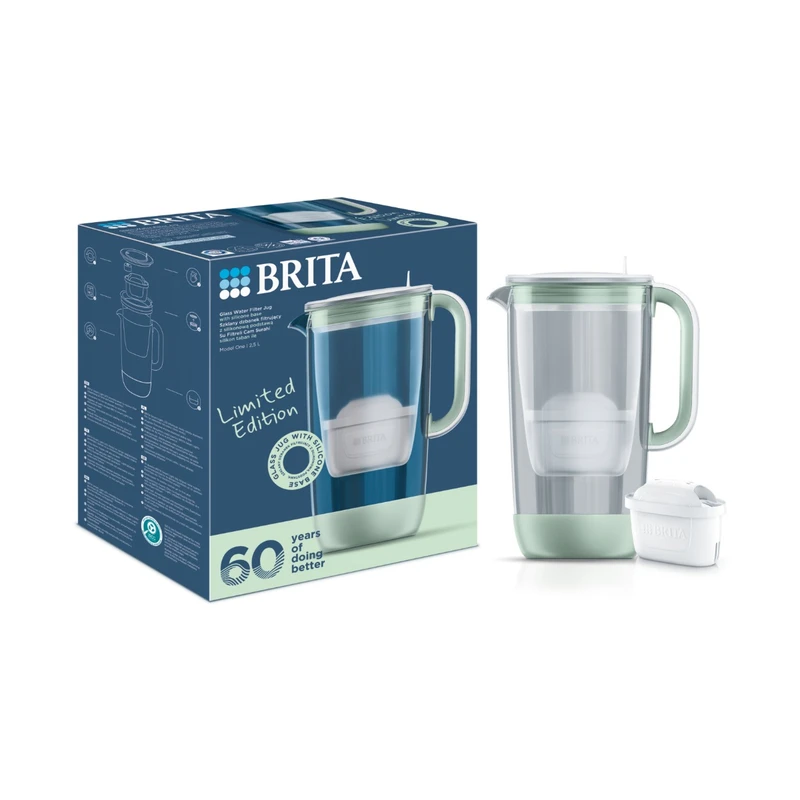 BRITA Glass Jug LED 2.5 л Maxtra PRO Стъклена Филтрираща кана за вода (зелен)
