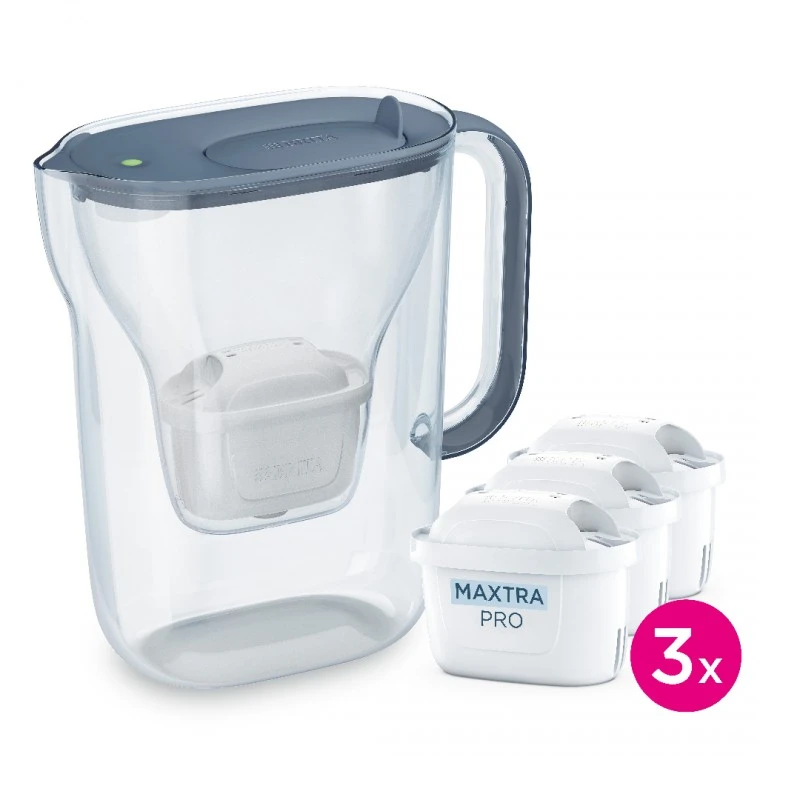 Пакет филтрираща кана BRITA Стайл КУЛ Essential LED /КАМЕННО СИН/ 2,4 л. с 3 филтърa МакстраПРО
