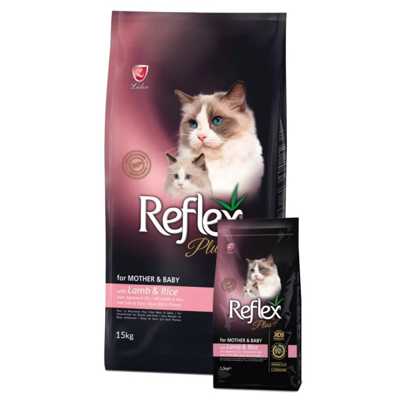 Reflex Plus Mother ​​&​​ Baby Cat Food with Lamb - Пълноценна храна за подрастващи котки и майки кърмачки с агнешко месо и ориз 1.5 кг