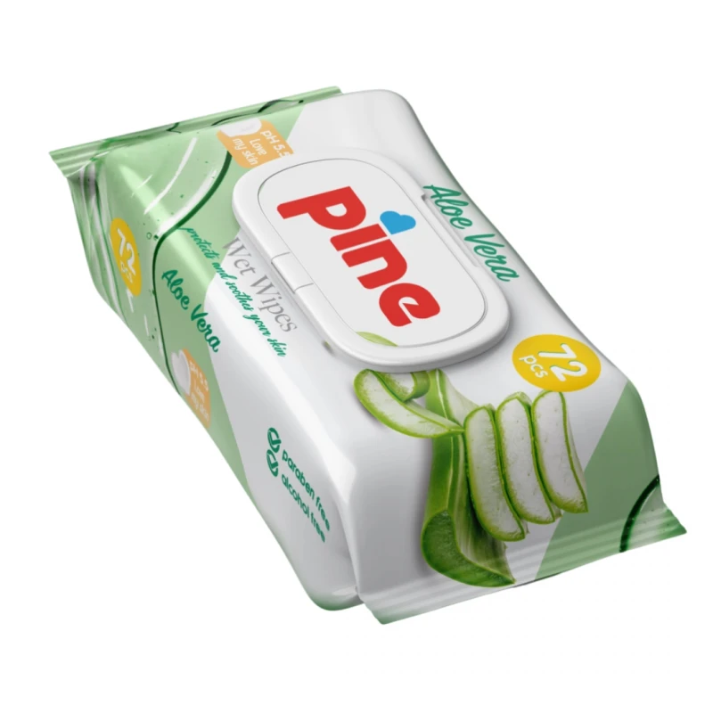 Мокри кърпички PINE ALOE VERA, 72броя, с капак