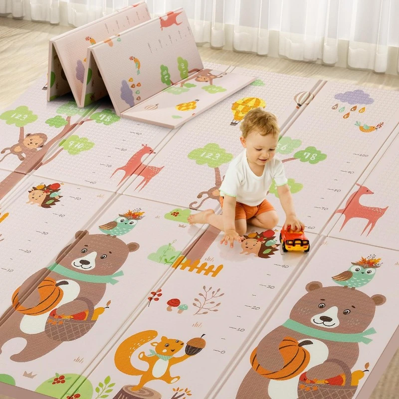 Детски килим за игра Baby Crawl & Play Мечка с тиква и Цифри с метър, 200 х 180 х 1см.