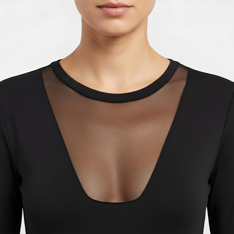 Evoni луксозно дамско боди с тюлен акцент M черно