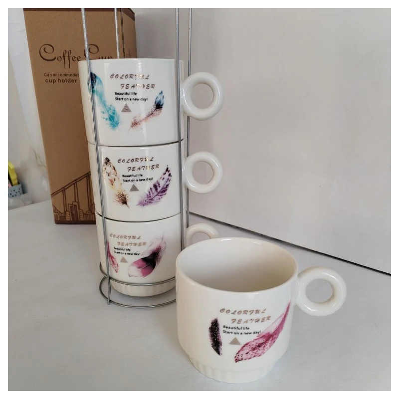 Комплект чаши Colorful Feather, С метална стойка, 4 броя