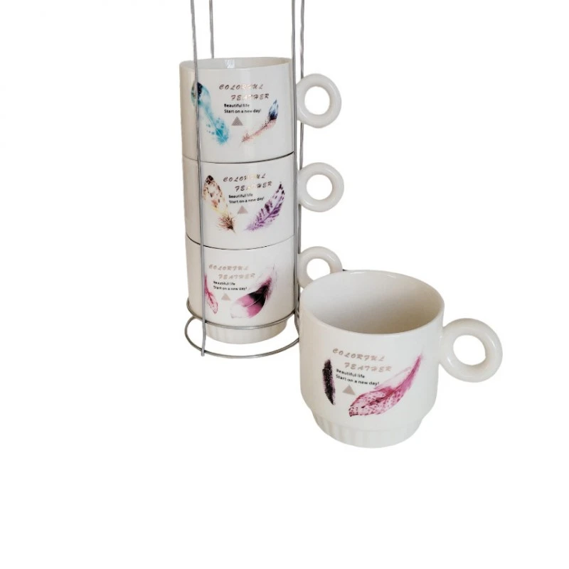 Комплект чаши Colorful Feather, С метална стойка, 4 броя