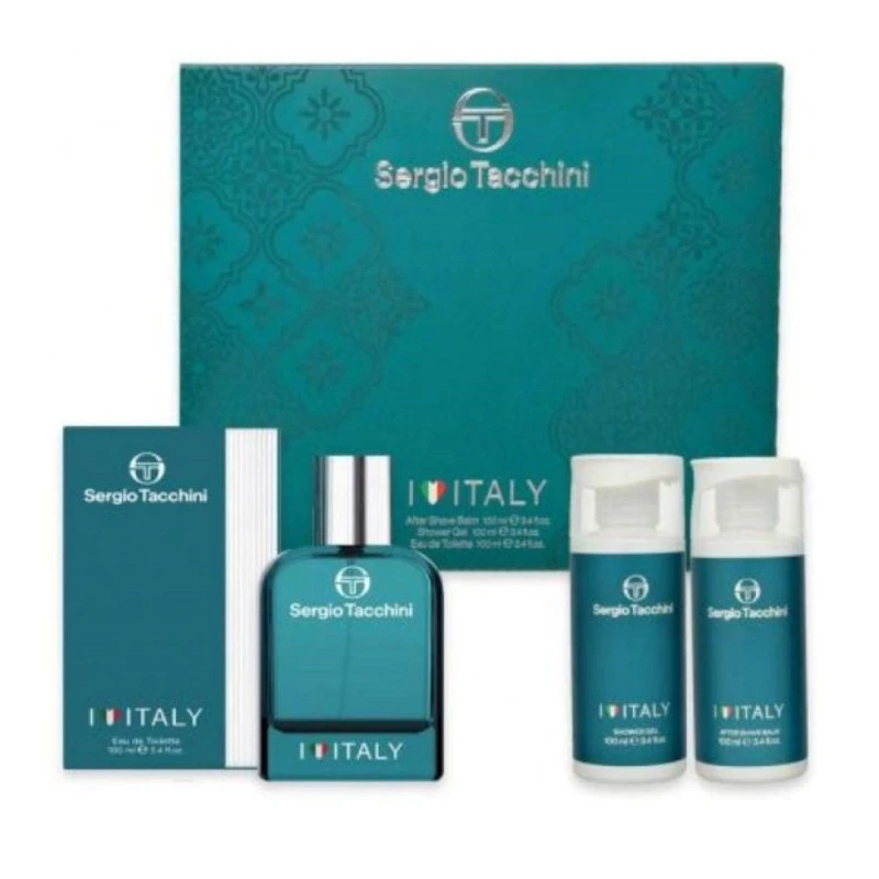Комплект за мъже Sergio Tacchini I Love Italy - Тоалетна вода EDT 100 мл + Афтършейв балсам ASB 100 мл + Душ гел SG 100 мл 