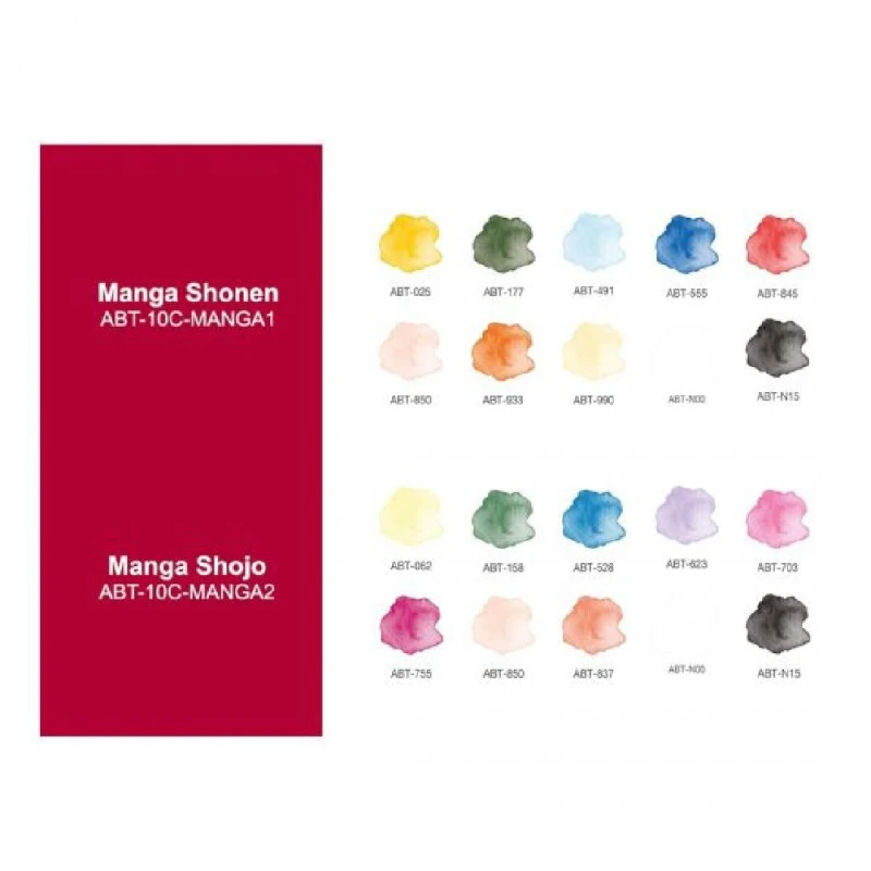 Комплект двувърхи маркери TOMBOW ABT MANGA SHOJO 0 бр, с четка 3.5 мм, връх 0.8 мм