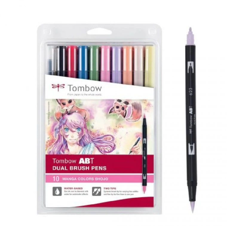 Комплект двувърхи маркери TOMBOW ABT MANGA SHOJO 0 бр, с четка 3.5 мм, връх 0.8 мм