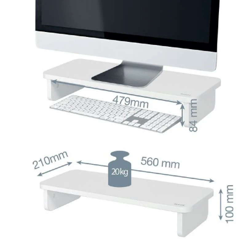 Поставка за монитор LEITZ ERGO до 24", до 20 кг, 56.0 х 8.0 х 21.0 см, бяла