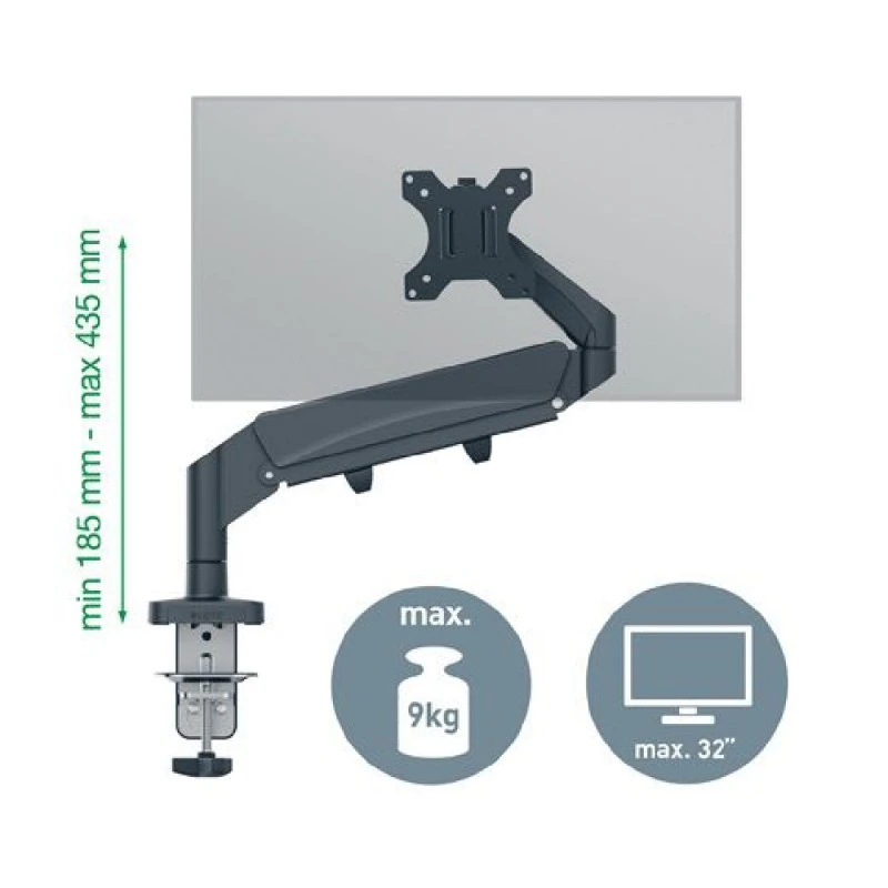 Стойка (рамо) за монтиране на монитор LEITZ ERGO единично, метал, от 17"-32", 9 кг, сиво