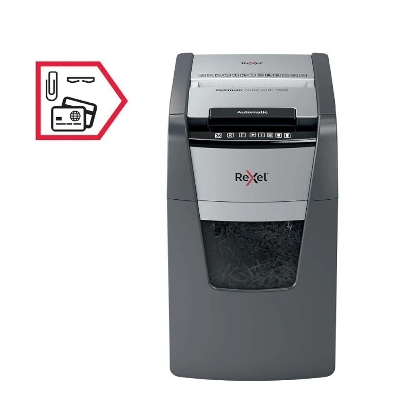 Унищожител на документи Rexel Optimum AutoFeed+ 150X (P-4), кош 44 л, Cross Cut, персонален