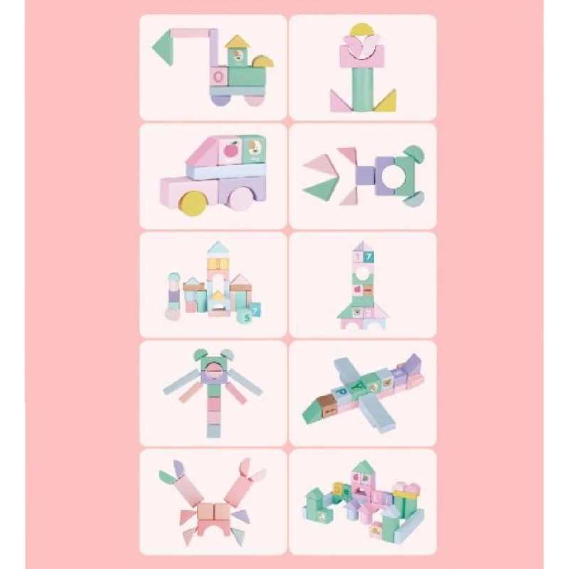 Дървен образователен конструктор Deli 74524, в кофа, 100 части