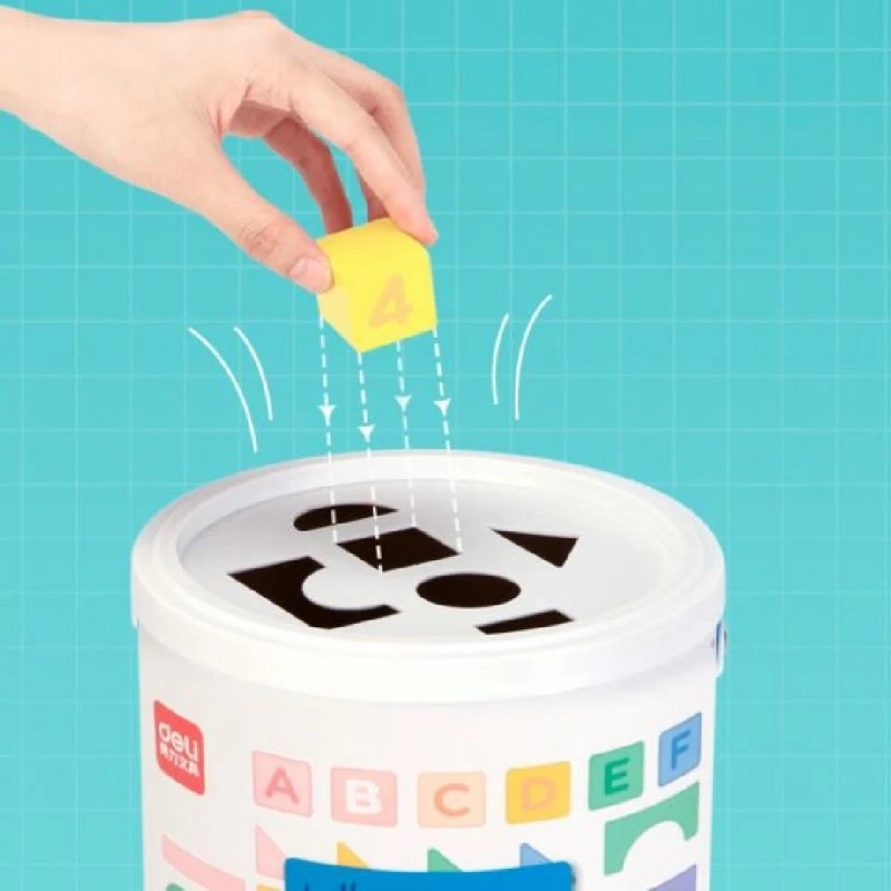 Дървен образователен конструктор Deli 74524, в кофа, 100 части