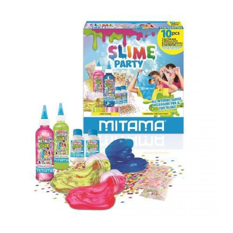 Слайм комплект MITAMA Slime Party от 10 части 1 металическо лепило, 1 лепило с брокат, активатор