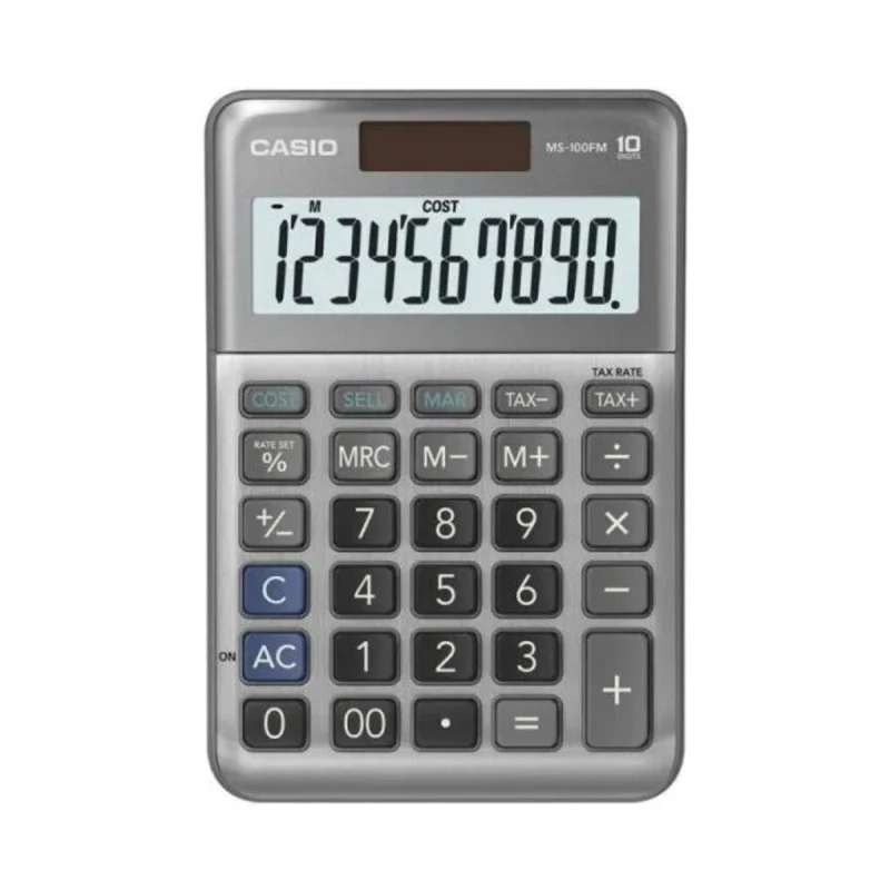 Калкулатор CASIO MS-100FM, настолен, 10 dgt, 148.5x101x27.6 мм, метален панел, сив