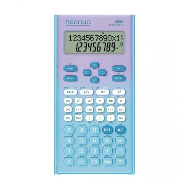 Научен калкулатор Deli Neonup ED300SR-N, 300 функции, 10+2 dgt, 162х82х20 мм, синьо-лилав