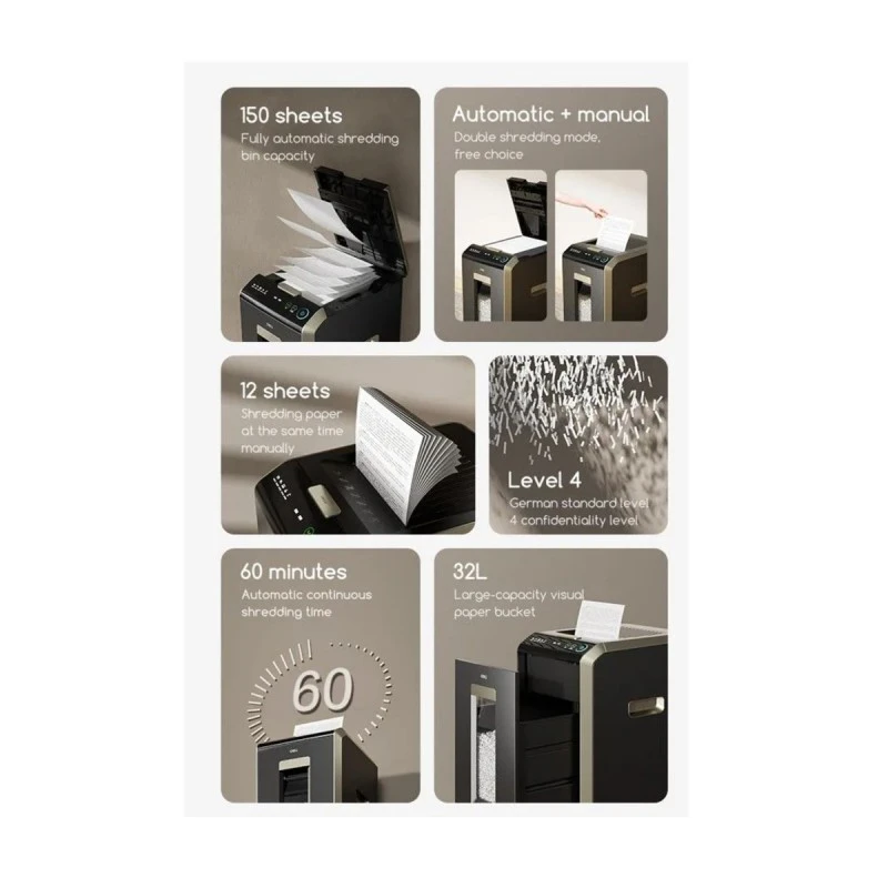 Автоматичен шредер за хартия Deli ET089, (P-4), Cross Cut, 32 л
